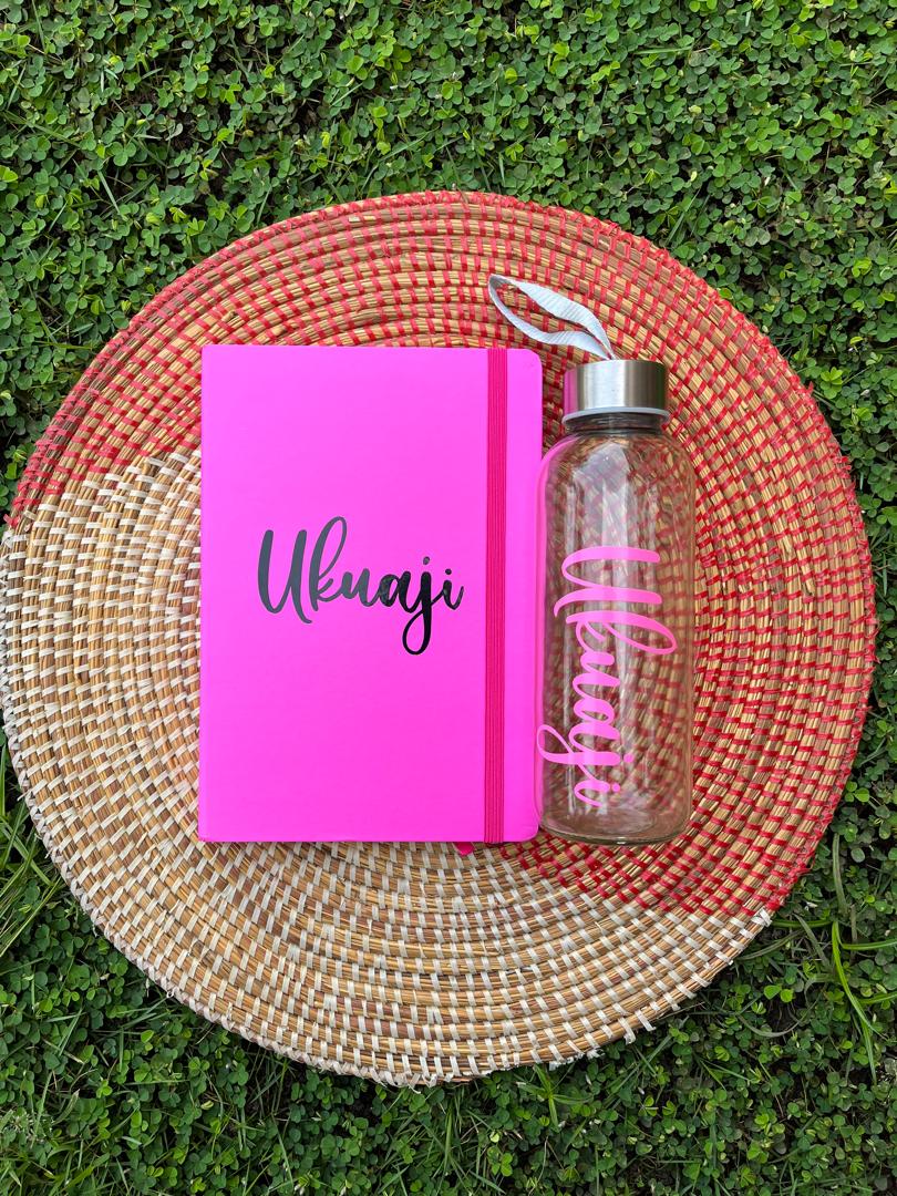 Customized journal and glass bottle