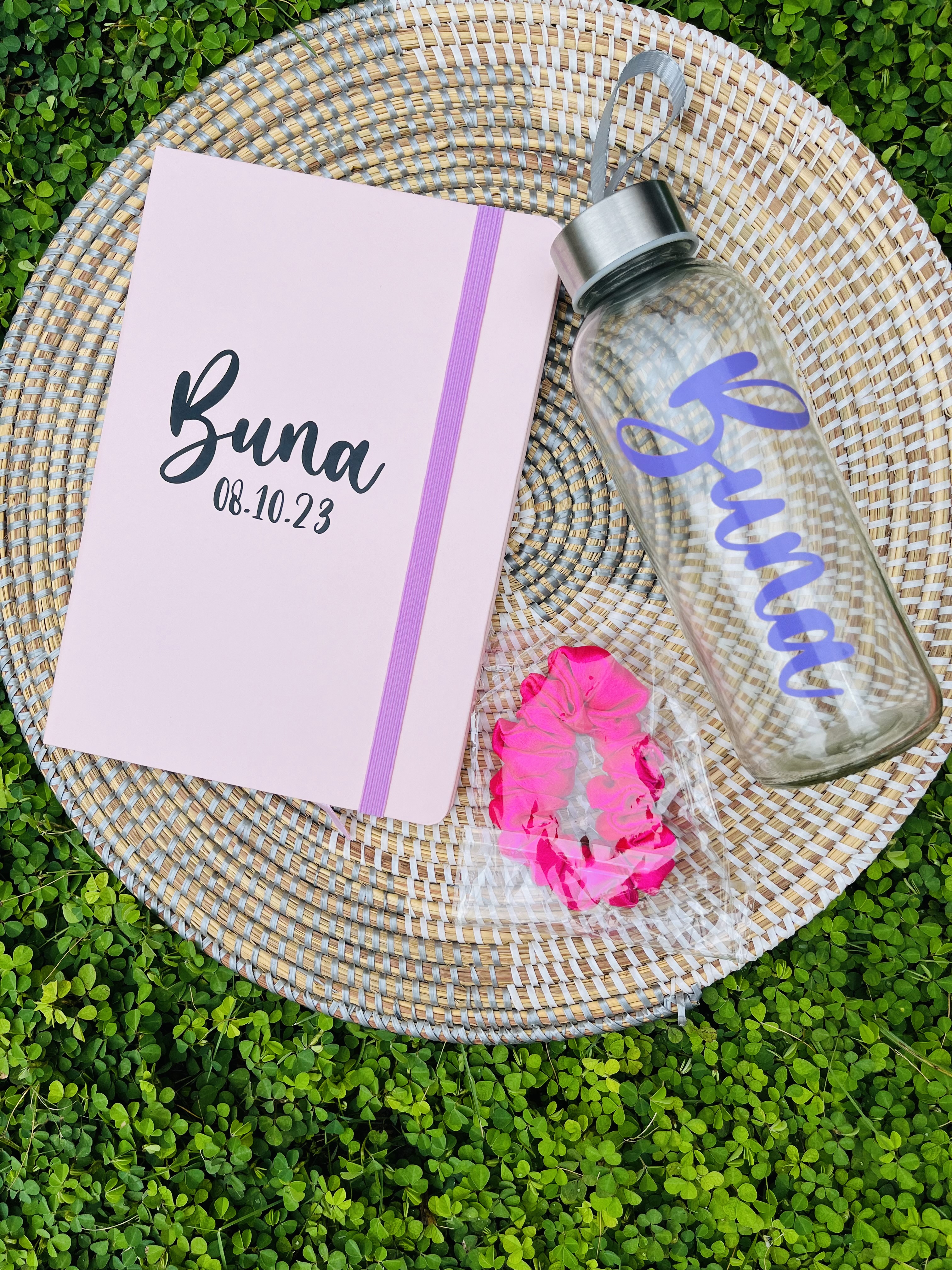 A Customized journal, bottle and scrunchie